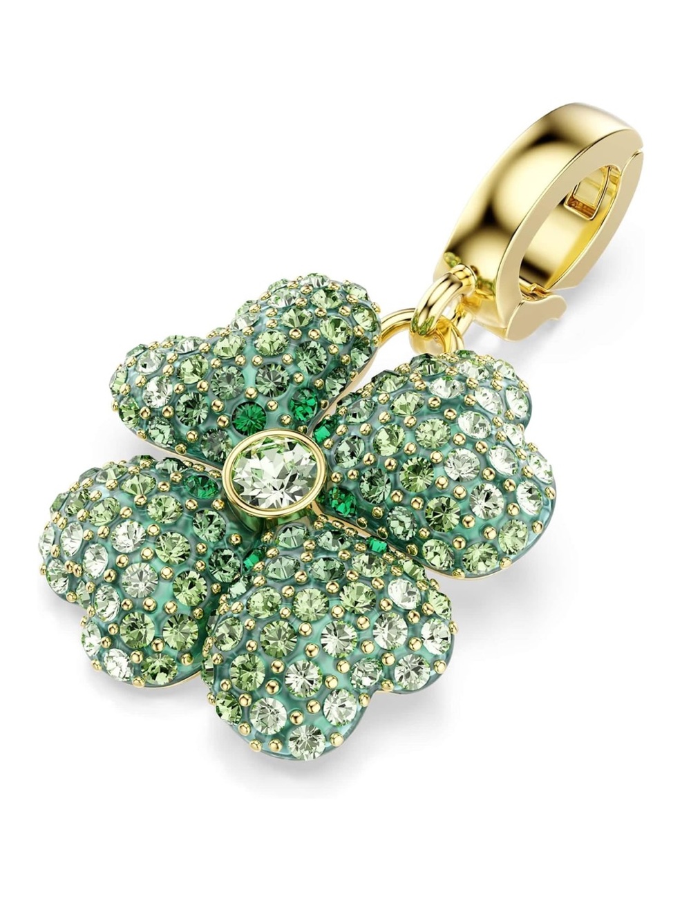 Swarovski Gold Four-Leaf Clover Charm with Green Crystals - New